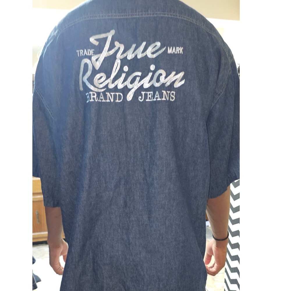 True Religion Button Up Denim Shirt Mens Blue Excellent